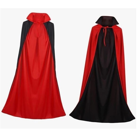 NIP Costume Cape Reversible Stand Up Collar Red Black Size Kids L 88.8 cm - Picture 1 of 3